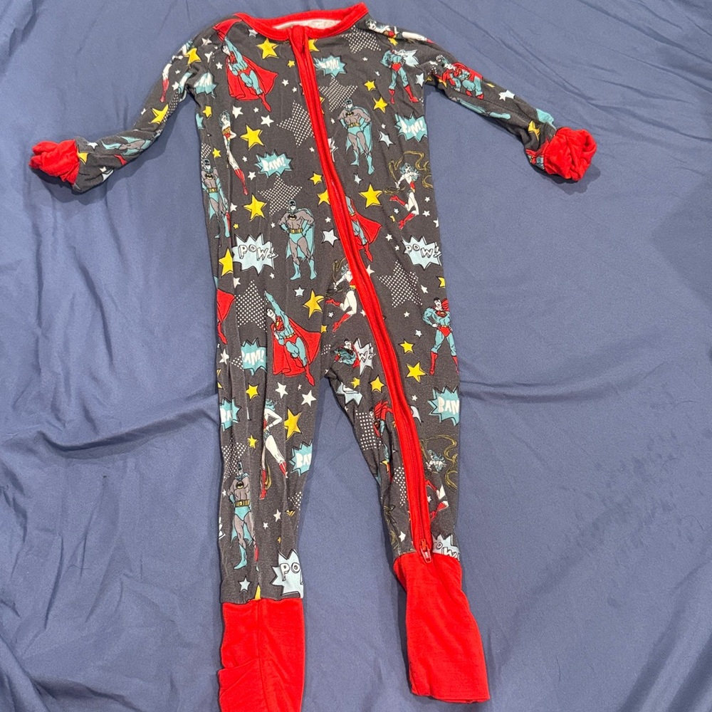 Kids Superhero Pajama Onesie with Red Accents